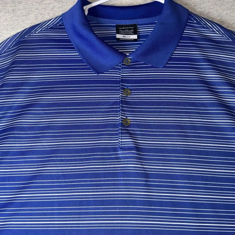 Nike Golf Dri-FIT Mens Polo Shirt XXL Blue/White Striped Short Sleeve Polyester